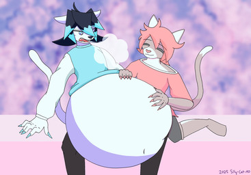 ambiguous_gender anthro belly belly_rub big_belly bloated burp_fetish burping burping_in_face duo embarrassed feederism feeding_partner full_stomach huge_belly hyper hyper_belly male romantic romantic_couple stuffing weight_gain v-draws-ad star_(v-draws-ad) winter_(v-draws-ad) domestic_cat felid feline felis mammal 2025 hi_res