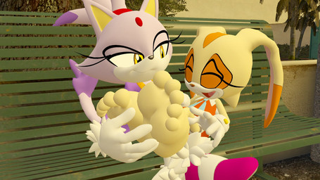 5_toes anthro bench duo feet feet_up female female/female foot_focus humanoid_feet laugh outside plantigrade purple_body soles tan_body tickling tickling_feet toes young young_anthro young_female thomasfuggincat sega sonic_the_hedgehog_(series) blaze_the_cat cream_the_rabbit felid feline lagomorph leporid mammal rabbit 16:9 3d_(artwork) digital_media_(artwork) hi_res widescreen
