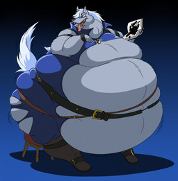 anthro belly belt big_belly biped book clothing fur hair inflation ink male morbidly_obese morbidly_obese_anthro morbidly_obese_male obese obese_anthro obese_male overweight overweight_anthro overweight_male ripping smile solo standing tight_clothing torn_clothing hectorthewolf pretty_cure smile_pretty_cure wolfrun canid canine canis mammal wolf 2014 digital_media_(artwork) hi_res