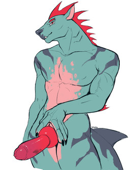 animal_genitalia anthro blue_body erection fin genital_slit genitals knot knotted_penis male male_anthro multicolored_body nude_anthro nude_male penis simple_background solo standing white_background freakdan1el bull_terrier canid canine canis domestic_dog fish hunting_dog hybrid mammal marine shark terrier hi_res