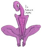 anthro dialogue feet female genitals purple_body pussy red_eyes solo text yamabat reptile scalie snake english_text