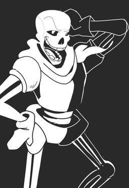 bone male not_furry open_mouth skeleton solo standing teeth saku1saya undertale undertale_(series) papyrus_(undertale) animated_skeleton undead 2015 monochrome