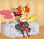 2019 afc age_difference anthro breasts colored daphne_(afc) delphox dialogue duo english_text female female_on_top generation_5_pokemon generation_6_pokemon hi_res holding_waist male male/female markings mature_female mienfoo mole_(marking) mother-in-law nintendo on_top penetration pokemon pokemon_(species) sex text vaginal vaginal_penetration