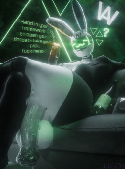 animal_genitalia animal_penis anthro areola areola_slip balls big_balls big_breasts black_areola black_clothing black_dress black_glans black_legwear black_thigh_highs bodily_fluids breasts cigarette cigarette_smoke clothing collar crossed_legs cum cum_on_penis dialogue dress dripping emanata equine_genitalia equine_penis flaccid furniture genital_fluids genitals glans glowing gradient_penis green_text grey_sofa gynomorph holding_cigarette holding_object huge_thighs inside intersex legwear lens_flare neon on_sofa penis precum precum_drip profanity question_mark sheath sitting sitting_on_sofa smoke smoking smoking_cigarette sofa solo steamy_breath talking_to_viewer text thick_thighs thigh_highs wet wet_penis white_balls white_body white_penis white_sheath wine_bottle doctorpurple2000 syn_(varodai) lagomorph leporid mammal rabbit 2026 3d_(artwork) digital_media_(artwork) english_text hi_res
