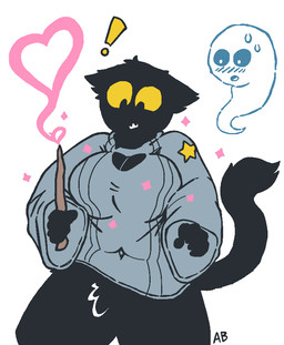 anthro big_breasts black_body black_fur bottomless breasts cleavage_cutout clothed clothing cutout female fur implied_transformation keyhole_turtleneck partially_clothed sweater topwear turtleneck yellow_eyes unknown_artist google google_doodle magic_cat_academy momo_(google) domestic_cat felid feline felis ghost mammal spirit aliasing digital_media_(artwork)