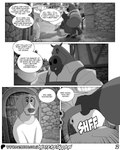 anthro biped detailed_background dialogue hooves larger_male male male_anthro plantigrade size_difference smaller_male unguligrade misterstallion beagle canid canine canis domestic_dog equid equine horse hunting_dog mammal scent_hound comic greyscale hi_res monochrome