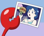 blue_eyes blue_hair burger cheese dairy_products female food fruit group hair holding_photo lettuce male meat open_mouth plant stealing tomato trio vegetable vgafanatic nickelodeon sailor_moon_(series) spongebob_squarepants ami_mizuno mr._krabs sheldon_j._plankton arthropod copepod crab crustacean decapoda human malacostracan mammal marine maxillopod plankton_(species) crossover