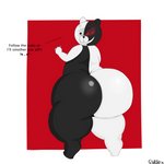 anthro big_butt butt huge_butt huge_thighs hyper hyper_butt hyper_thighs looking_back male rear_view solo speech_bubble split_color text thick_thighs stookybum danganronpa spike_chunsoft monokuma 1:1 absurd_res hi_res