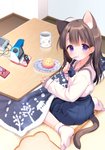 asian_clothing bottomwear brown_hair clothed clothing container cup cutlery east_asian_clothing eating female food footwear fork furniture hair japanese_clothing japanese_school_uniform kitchen_utensils kotatsu legwear purple_eyes school_uniform serafuku shirt sitting skirt socks solo table tools topwear uniform wariza young nyakocha neo_geo animal_humanoid cat_humanoid felid felid_humanoid feline feline_humanoid humanoid mammal mammal_humanoid 2019