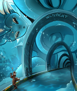 anthro areola big_breasts blue_areola blue_body blue_nipples breasts clothing duo female huge_breasts hyper hyper_breasts legwear macro nipples size_difference thick_thighs thigh_highs underwater water winter_nacht nintendo pokemon eevee eeveelution generation_1_pokemon pokemon_(species) vaporeon absurd_res hi_res