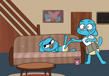 ageplay anthro baby_powder blue_body blue_fur blush bodily_fluids clothed clothing diaper diaper_change diaper_only duo feces female folded_diaper full_diaper fur genital_fluids grumpy infantilism male mature_anthro mature_female messy object_in_mouth on_model pacifier pacifier_in_mouth roleplay scatplay soiled soiled_diaper soiling topless unclean_diaper urine used_diaper watersports wearing_diaper wet_diaper wetting young mrvonfuzzlebutt cartoon_network the_amazing_world_of_gumball gumball_watterson nicole_watterson domestic_cat felid feline felis mammal digital_media_(artwork) hi_res mother_(lore) mother_and_child_(lore) mother_and_son_(lore) parent_(lore) parent_and_child_(lore) parent_and_son_(lore) son_(lore)