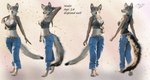 anthro bottomwear braided_hair claws clothing collection denim denim_bottomwear denim_clothing female fur hair jeans pants paws pose posing_for_picture shirt solo tail tank_top text topwear reaching_art naala canid canine canis mammal wolf absurd_res collage_(artwork) english_text hi_res