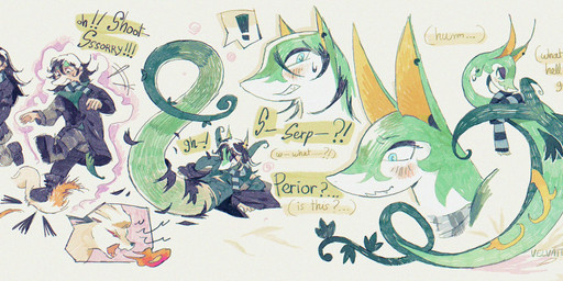 ambiguous_gender blush breath_powers clothing curse dialogue duo ear_piercing ear_ring elemental_manipulation exclamation_point eyeshadow female feral fire fire_breathing fire_manipulation green_body growth hissing human_to_feral jacket loss_of_speech makeup markings multi_frame_sequence musical_symbol piercing pokemon_speak ring_piercing scarf serpentine snout snout_growth species_transformation speech_change speech_impediment stepping_on_tail symbol tail tail_growth text topwear torn_clothing transformation transformation_sequence transformation_through_magic translation_within_image velvaite nintendo pokemon canid canine fox generation_1_pokemon generation_5_pokemon human mammal ninetales pokemon_(species) reptile scalie serperior snake 2026 digital_drawing_(artwork) digital_media_(artwork) english_text hi_res sequence