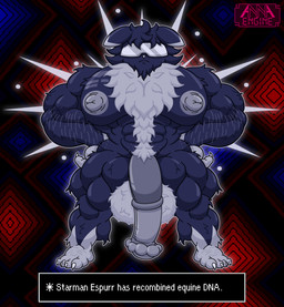 abs abstract_background animal_genitalia animal_penis anthro arm_hair arm_tuft balls barazoku barefoot biceps big_balls big_muscles big_pecs big_penis blue_body blue_fur body_hair butt_hair cheek_tuft chest_hair chest_tattoo chest_tuft claws clothed clothing ear_markings equine_genitalia equine_penis eyewear facial_tuft feet flaccid flared_penis fluffy fluffy_balls fluffy_chest front_view fur fur_markings fusion genitals glasses glowing glowing_body grey_nipples grey_penis hair hands_on_hips happy_trail head_tuft huge_muscles huge_pecs ineffective_clothing leg_tuft male markings medial_ring multicolored_body multicolored_fur muscular muscular_anthro muscular_arms muscular_legs muscular_male muscular_thighs nipples nude pecs penis pose psychic psychic_energy psychic_powers pubes serious shoulder_tuft solo spread_legs spreading standing sunglasses tattoo text text_box toe_claws tuft two_tone_body two_tone_fur visor white_body white_body_hair white_fur white_hair white_pubes annaengine earthbound_(series) nintendo pokemon fan_character espurr felid feline generation_6_pokemon mammal pokemon_(species) starman absurd_res crossover digital_drawing_(artwork) digital_media_(artwork) english_text hi_res