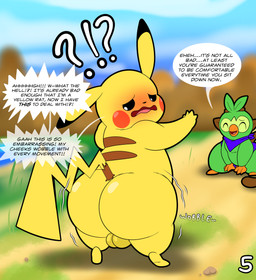 after_transformation anthro backsack balls big_butt biped blush butt clothing dialogue duo embarrassed eyes_closed genitals kerchief lake lakeside looking_back male male_anthro motion_lines nude nude_male panties rear_view sitting speech_bubble standing tail text turning_around underwear wetland wobbling_butt tepigfan101 nintendo pokemon pokemon_mystery_dungeon spike_chunsoft calvin_(tepigfan101) casey_(tepigfan101) generation_1_pokemon generation_8_pokemon grookey pikachu pokemon_(species) 2026 absurd_res digital_media_(artwork) english_text hi_res