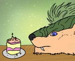 birthday blue_eyes cake dessert feral food fur hair horn male nude simple_background solo teeth white_body white_fur yellow_body yellow_fur superplus ark_survival_evolved mythology kustrin dragon mammal managarmr mythological_creature mythological_scalie scalie digital_media_(artwork)