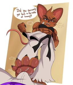 4_toes angry anthro claws duo feet female foot_fetish foot_focus foot_on_penis foot_play genitals male male/female muscular muscular_female pawpads penis standing through_clothing toe_claws toes jemuosg rivals_of_aether olympia_(rivals_of_aether) mammal mouse murid murine rodent hi_res