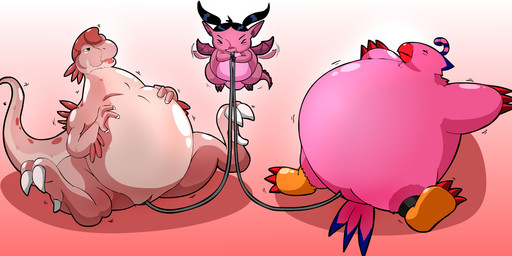 belly belly_expansion belly_inflation big_belly body_inflation expansion feathers female female/female feral group hose hose_in_vagina hose_inflation inflation open_mouth pink_body pink_feathers spherical_inflation trio young young_female drgnalexia american_dragon:_jake_long bandai_namco digimon disney don_bluth mythology the_land_before_time haley_long ruby_(the_land_before_time) biyomon digimon_(species) dinosaur dragon mythological_creature mythological_scalie oviraptor oviraptorid oviraptorosaur prehistoric_species reptile saurischian scalie theropod