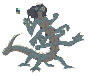 12_limbs angry black_hair black_nipples breasts brown_body extra_limbs female green_body hair horn multi_breast multi_limb multi_nipple nipples serpentine solo teeth yellow_horn yellow_teeth reakuthecrate mythology behir dragon monster mythological_creature mythological_scalie scalie taur