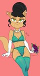 anthro armwear black_hair bouquet bra clothing ear_piercing elbow_gloves female flower flower_bouquet fur gem gloves green_eyes hair hair_bun hair_up handwear holding_bouquet holding_flower holding_object jewelry lace_bra lace_panties legwear lingerie midriff navel necklace panties pearl_(gem) pearl_necklace piercing pink_background plant simple_background smile solo stockings tan_body tan_fur teal_bra teal_clothing teal_legwear teal_panties teal_stockings teal_underwear thigh_stockings tied_hair underwear white_clothing white_gloves white_handwear dbaru nickelodeon t.u.f.f._puppy kitty_katswell domestic_cat felid feline felis mammal 2025 dated hi_res