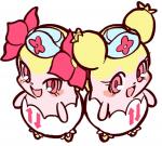 anthro clothed clothing duo eyelashes female hat headgear headwear looking_at_viewer nurse_clothing nurse_hat nurse_headwear open_mouth pink_eyes simple_background tongue white_background wakasumire himitsu_no_cocotama hotney_(cocotama) cocotama source_request