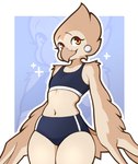 anthro beak black_clothing bra breasts clothing feather_hands feathers female front_view non-mammal_breasts small_breasts solo sparkles sports_bra sportswear tan_body tan_feathers thick_thighs thighs_together underwear budoti morale avian bird owl hi_res