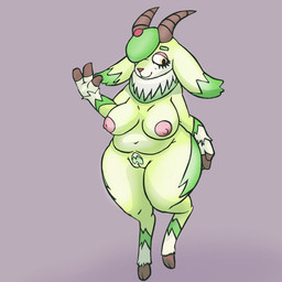 anthro big_nipples breasts female genitals mature_female nipples slightly_chubby solo thick_thighs vulva knullox palworld pocketpair bovid caprine caprity goat mammal pal_(species) 1:1