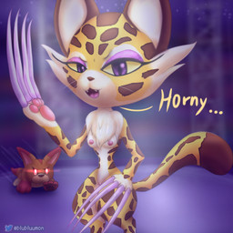 big_ears breasts brown_body brown_fur claws countershading duo fangs female fluffy fur genitals male male/female neck_tuft nipples pawpads paws scenario scenery teeth tuft vulva white_body white_fur wide_hips yellow_body yellow_fur blubluumon kirby_(series) kirby_and_the_forgotten_land nintendo clawroline awoofy canid canine felid feline leopard mammal pantherine 1:1 hi_res