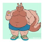 anthro belly beverage big_belly brown_body can clothing container exposed_feet eyewear footwear glasses humanoid_hands male moobs navel overweight overweight_male sandals shoes solo manlyster nintendo pokemon generation_8_pokemon greedent pokemon_(species) 2022