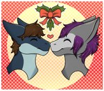 brown_hair duo ear_tails eyes_closed hair heart_symbol holidays kissing magenta_hair male male/male purple_hair sideburn_mohawk marsaovo christmas vinyl_bakon basking_shark fish mackerel_shark marine requiem_shark shark tiger_shark hi_res