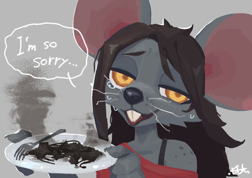 anthro bent_whiskers biped brown_hair buckteeth clothed clothed_anthro clothed_female clothing dialogue female fingers fur grey_body grey_fur hair looking_at_viewer open_mouth solo speech_bubble teeth text tongue topwear whiskers el-k ratricia_(el-k) mammal mouse murid murine rodent 2025 absurd_res digital_drawing_(artwork) digital_media_(artwork) english_text hi_res