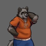 anthro biped black_nose bottomwear clothed clothing fully_clothed hoodie male pants simple_background slightly_chubby solo topwear cookiedoh2 password_(visual_novel) dave_(password) hyena mammal striped_hyena 1:1 2021 hi_res