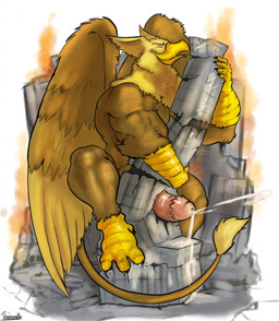 5_fingers abs anthro beak biceps biped bodily_fluids brown_body brown_fur building building_destruction building_penetrated building_sex city city_background city_crushing city_destruction cityscape claws cum cumshot destruction ejaculation erection feathered_wings feathers feet finger_claws fingers fur genital_fluids genitals humanoid_genitalia humanoid_penis landscape_dwarfing macro macro_anthro male muscular muscular_anthro muscular_male nude orgasm outside paws pecs penetration penile penis rampage smile solo tail toe_claws toes wings uniparasite mythology carpo avian gryphon mythological_avian mythological_creature hi_res