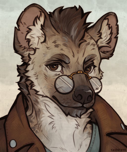 anthro black_nose brown_body brown_clothing brown_eyes brown_fur brown_hair brown_jacket brown_topwear clothed clothing ear_scar elderly eyewear fluffy_ears fur glasses grey_body grey_fur grey_hair hair jacket leather leather_clothing leather_jacket leather_topwear male mane pince-nez round_glasses scar topwear wearing_glasses white_body white_fur tashiroth dungeons_and_dragons hasbro wizards_of_the_coast gnoll hyena mammal spotted_hyena hi_res portrait