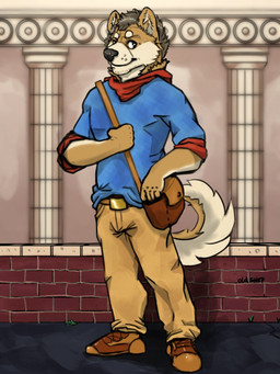 5_fingers anthro belt biped black_nose blue_clothing blue_shirt blue_topwear bottomwear brick brick_wall brown_bag brown_body brown_bottomwear brown_clothing brown_ears brown_footwear brown_fur brown_hair brown_pants brown_shoes closed_smile clothed clothed_anthro clothed_male clothing countershade_arms countershade_face countershade_fur countershade_hands countershade_neck countershade_tail countershading curled_tail detailed_background fingers footwear fully_clothed fully_clothed_anthro fully_clothed_male fur hair humanoid_hands looking_aside male male_anthro messenger_bag mouth_closed multicolored_body multicolored_fur pants pillar plantigrade rolled_up_sleeves shirt shoes short_hair smile solo standing tail topwear two_tone_body two_tone_fur wall_(structure) whisker_spots white_body white_countershading white_fur white_inner_ear oldshep kazu_(oldshep) canid canine canis domestic_dog mammal shiba_inu spitz 3:4 digital_drawing_(artwork) digital_media_(artwork) full-length_portrait portrait shaded signature three-quarter_portrait
