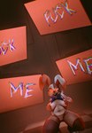 anthro aroused big_breasts big_ears breast_fondling breast_play breasts cable checkered checkered_floor electronics female fondling hand_on_breast hand_on_cheek ribbons simple_background slightly_chubby solo television text_message thick_thighs whiskers lewdlagoon five_nights_at_freddy's five_nights_at_freddy's:_security_breach scottgames steel_wool_studios vanny_(fnaf) humanoid lagomorph leporid mammal rabbit 2022