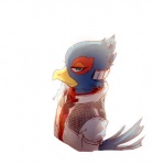 anthro blue_eyes clothing jacket kemono male scarf simple_background solo topwear s_mino930 nintendo star_fox falco_lombardi avian bird 2017 signature