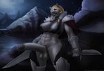 abs accessory anthro armor balls big_breasts big_penis blonde_hair blue_eyes bodily_fluids bottomless bra breasts clothed clothed_anthro clothed_gynomorph clothed_intersex clothing cock_ring dagger erection genital_fluids genitals grey_body grey_skin gynomorph hair huge_penis humanoid_genitalia humanoid_penis intersex jewelry looking_at_viewer mammal matoc melee_weapon mostly_nude mostly_nude_anthro mostly_nude_gynomorph mostly_nude_intersex muscular muscular_anthro muscular_gynomorph muscular_intersex night outside penis penis_accessory penis_jewelry ponytail precum rhinoceros solo spaulder unconvincing_armor underwear weapon