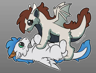 chibi feathered_wings feathers fur horn mane membrane_(anatomy) membranous_wings paws scales tan_body tongue ventral_scales white_body wings symrea