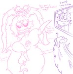 anthro big_penis bodily_fluids breasts cum duo female genital_fluids genitals heart_symbol male male/female penis pussy spread_legs spreading text lewdchuu_(artist) kirby_(series) nintendo fecto_elfilis nihil_(honky_kat) valentina_(lewdchuu) chinchillid mammal rodent starling_(species) english_text hi_res monochrome sketch