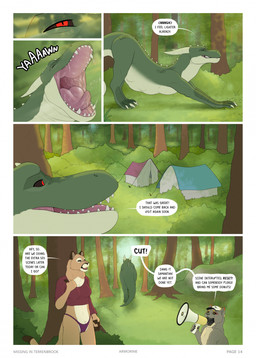 5_panel_comic abdominal_bulge after_vore apode back_spikes being_watched black_sclera bloopers bodily_fluids brown_body camping_tent clothed clothing crop_top day dialogue director duo eyes_closed female feral forest giving_orders green_body green_scales grey_body group head_horn head_spikes holding_megaphone horn legless looking_at_another male megaphone mouth_shot movie_set neck_spikes open_mouth outside page_number pantsless plant quadruped red_eyes saliva saliva_string scales serpentine sharp_teeth shirt spikes spikes_(anatomy) stretching_arms tail talking_feral talking_to_self teardrop tears teeth text tongue topwear tree trio underwear vore walking yawn armorine mythology armorine_(armorine) samantha_(armorine) terren_(armorine) cougar domestic_cat dragon felid feline felis mammal mythological_creature mythological_scalie scalie wingless_dragon artist_name comic english_text hi_res multiple_scenes