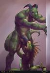 anthro ball_fondling balls big_dom_small_sub big_penis black_horn black_penis claws deep_throat dominant duo erection eyes_closed fellatio fondling foreskin forked_tongue genitals green_balls green_body green_scales horn looking_down male male/male male_penetrated male_penetrating male_penetrating_male muscular muscular_male neck_bulge non-mammal_balls nude open_mouth oral oral_penetration penetration penile penis scales sex simple_background size_difference smile tail teeth tongue tongue_out v-cut vein veiny_penis gorath mech_(mechedragon) dinosaur lizard prehistoric_species reptile scalie hi_res