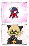 :3 bell blonde_hair blue_hair blush bodily_fluids fake_cat_ears fake_ears female feral green_eyes hair heart_symbol male mask tears nekojiima miraculous_ladybug cat_noir miraculous_ladybug_(character) domestic_cat felid feline felis human mammal