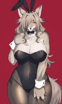 anthro big_breasts blush bow_(feature) bow_in_front bow_tie breasts bunny_costume cleavage clothed clothing costume female fingers fur hair hair_over_eye huge_breasts kemono long_hair looking_at_viewer one_eye_obstructed solo standing thick_thighs wide_hips sgsix canid canine canis mammal wolf hi_res