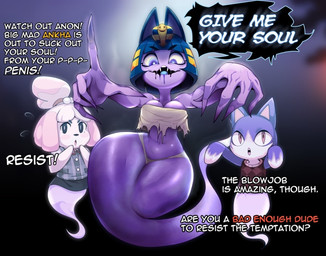 anthro blue_eyes breasts claws female first_person_view group looking_at_viewer male text trio zombie_walk genvoke animal_crossing nintendo ankha_(animal_crossing) isabelle_(animal_crossing) rover_(animal_crossing) canid canine canis domestic_cat domestic_dog felid feline felis ghost mammal shih_tzu spirit toy_dog artist_collaboration digital_media_(artwork) digital_painting_(artwork) english_text painting_(artwork)