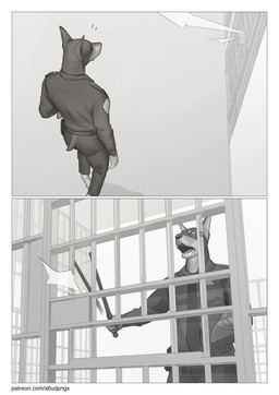 angry anthro barefoot bars border bottomwear clothed clothing cross-popping_vein digitigrade duo feet front_view fully_clothed high-angle_view holding_note_pad holding_object holding_weapon jacket male male/male melee_weapon motion_blur necktie open_mouth police police_baton prison prison_bars prison_cell prison_uniform prisoner rear_view security security_guard solo standing swinging_weapon text topwear uniform weapon white_border pngx canid canine canis dobermann domestic_dog mammal pinscher absurd_res comic english_text greyscale hi_res monochrome url