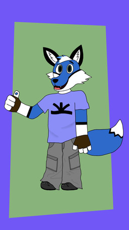 4_fingers anthro big_tail black_nose blue_body blue_fur blue_hair blue_pawpads bottomwear cargo_pants clothing cute_fangs fangs fingerless_gloves fingers footwear fur gesture gloves green_background green_eyes hair hand_gesture handwear inner_ear_fluff male multicolored_body multicolored_fur multicolored_hair pants pawpads purple_background purple_clothing purple_shirt purple_topwear shirt shoes simple_background smile smiling_at_viewer tail teeth thumbs_up tongue topwear tuft white_body white_fur white_hair noctali_kroma rayo_sinov canid canine fox mammal 2026 digital_drawing_(artwork) digital_media_(artwork) hi_res portrait