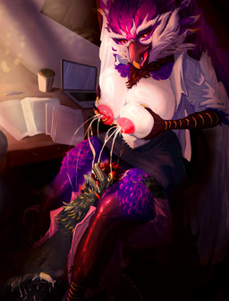 ambiguous_fluids anthro balls beak big_breasts bodily_fluids bottomwear breast_focus breast_grab breast_milking breast_squeeze breasts clothed clothing cum curvy_figure duo feathers feet female fur genital_fluids genitals glistening glistening_breasts hand_on_breast lactating male male/female milk nails nipple_fetish nipple_pinch nipple_play office orgasm_face partially_clothed penis pinch projectile_lactation purple_body size_difference skirt smile spraying squeezing squish talons thick_thighs toes voluptuous white_body white_dress_shirt white_fur wide_hips wings bexx mythology morgan_(fluffythunderbird) pyrow avian bird gryphon mythological_avian mythological_creature sergal 2025 absurd_res digital_media_(artwork) hi_res