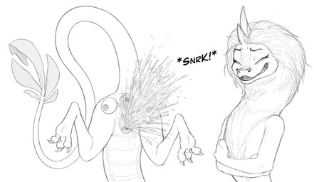 2_horns 3_toes 4_fingers animal_genitalia animal_vulva anus arms_around_chest bodily_fluids bulging_anus butt claws excessive_urine eyebrows eyelashes eyes_closed feet female feral fingers genital_fluids genitals googly_eyes grin horn humor laugh long_tail mane nude peeing presenting presenting_anus presenting_hindquarters presenting_vulva puffy_anus puffy_vulva smile smirk snerk solo sound_effects tail text toe_claws toes urine urine_spray urine_stream vulva pineconemonkey disney mythology raya_and_the_last_dragon sisu_(ratld) aquatic aquatic_dragon dragon eastern_dragon mythological_creature mythological_scalie scalie 2026 absurd_res hi_res monochrome sketch
