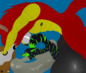 5_fingers anal anal_penetration anthro anthro_on_anthro anthro_penetrated anthro_penetrating anthro_penetrating_anthro balls big_balls black_balls black_body black_fur black_nipples blue_background blue_eyes dipstick_tail duo fingers fur furniture genitals gloves_(marking) huge_balls hyper hyper_balls hyper_genitalia larger_male male male/male male_penetrated male_penetrating male_penetrating_male markings multicolored_body multicolored_fur nipples open_mouth penetration penis_shaped_bulge pink_tongue sex sharp_teeth simple_background size_difference smaller_male stripes table tail tail_markings teeth tongue chrislhi mythology lhikan_(chrislhi) silver_fang_(furry1997) canid canine dragon fox hybrid mammal mythological_creature mythological_scalie scalie hi_res